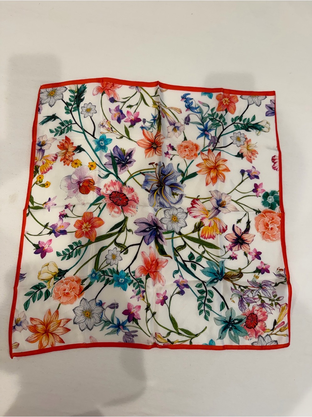 Floral Multicolor Women's Scarf with Red Trim